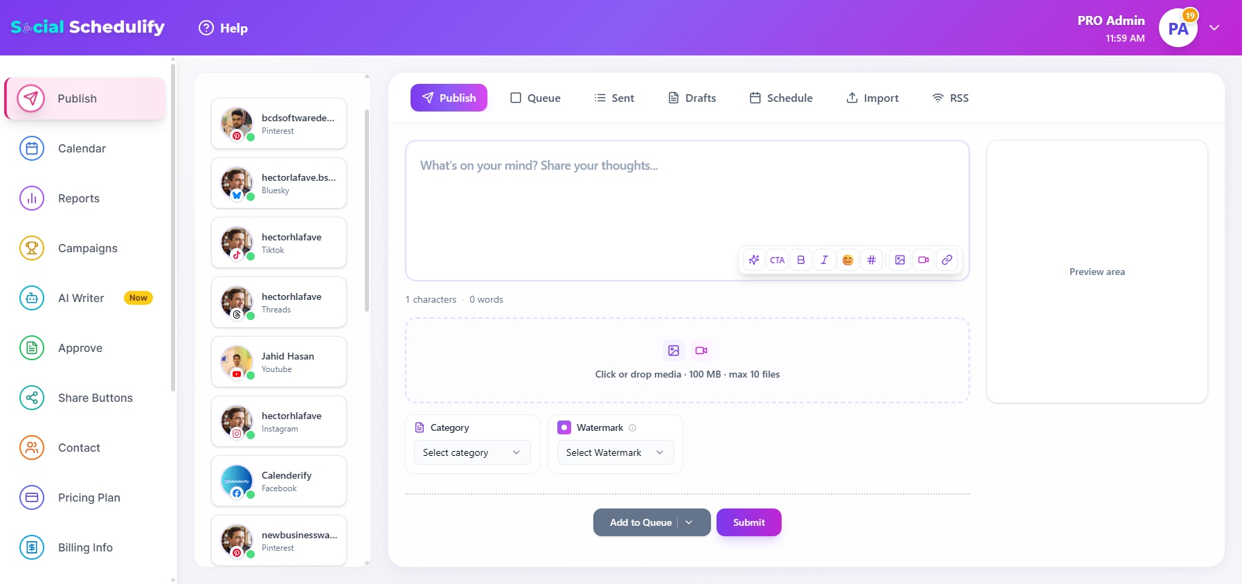SocialSchedulify Dashboard